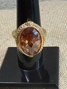 Fashion Jewelry Gold-Tone Amber Faceted Oval Ring